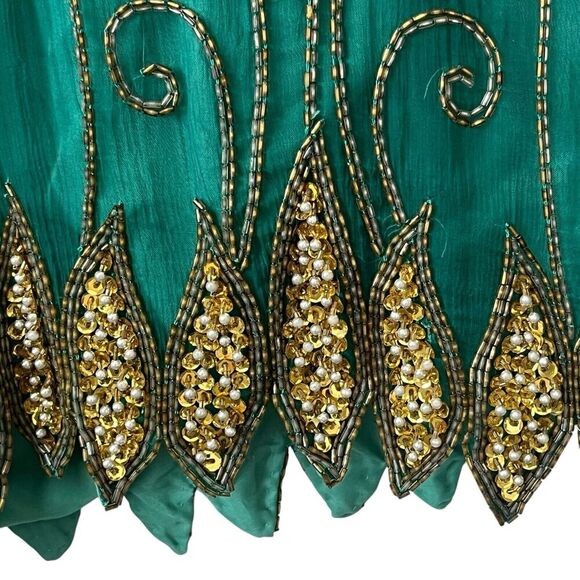 Carina Vintage Silk Top Tunic Women’s XL Beading Sequins Pearls Scalloped Trim - Picture 6 of 9